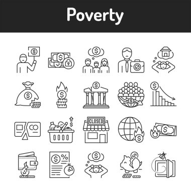 Poverty color line icons set. Pictograms for web page, mobile app, promo.