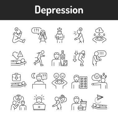Depression color line icons set. Pictograms for web page, mobile app, promo.