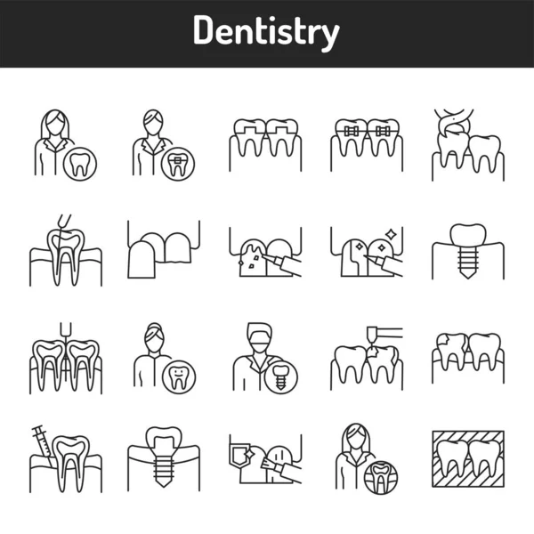 Die Symbole Der Zahnheilkunde Sind Gesetzt Piktogramme Für Webseite Mobile — Stockvektor