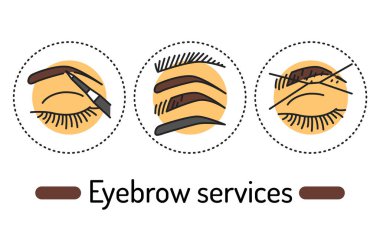 Eyebrow services outline concept. Beauty industry line color icons. Pictograms for web page, mobile app, promo.