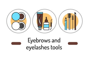 Eyebrows and eyelashes tools outline concept. Beauty industry line color icons. Pictograms for web page, mobile app, promo.