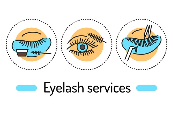 Eyelash Services Outline Concept Beauty Industry Line Color Icons Pictograms — Διανυσματικό Αρχείο