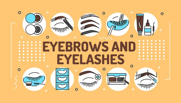 Eyebrows Και Eyelashes Υπηρεσία Λέξη Γράμματα Τυπογραφία Infographics Γραμμικά Εικονίδια — Διανυσματικό Αρχείο