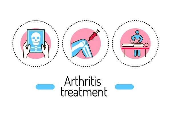Arthrite Traitement Esquisse Concept Ligne Aide Médicale Icônes Couleur Pictogrammes — Image vectorielle
