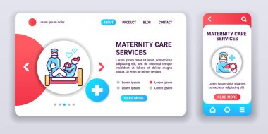 Annelik hizmetleri web pankartı ve mobil uygulama kiti. Reklamcılık. Taslak vektör illüstrasyonu