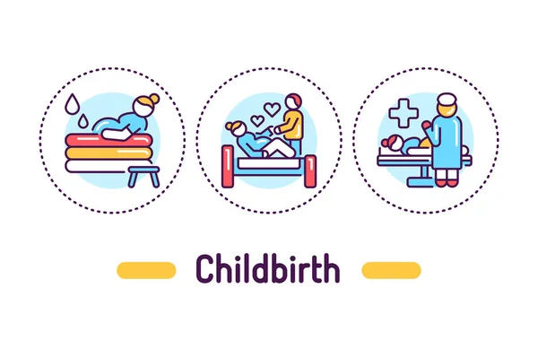 Childbirth Outline Concept Maternity Hospital Service Line Color Icons Pictograms — Stock Vector