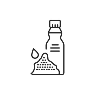 Sesame vegetable oil glass bottle with olivecolor line icon. Natural, healthy vegetarian food. Pictogram for web page, mobile app, promo. UI UX GUI design element. Editable stroke.