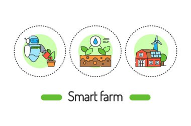 Akıllı çiftlik çizgisi konsepti. Bitki ve hayvan yönetimi çizgi renk simgeleri. Web sayfası için piktogramlar, mobil uygulama, tanıtım.