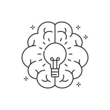 Beyin fırtınası siyah çizgi ikonu. Yeni bir fikir yaratıyorum. Web sayfasını imzala, uygulama. UI UX GUI tasarım elemanı. Düzenlenebilir vuruş.