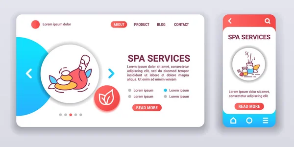 Banner web de servicio de spa y kit de aplicación móvil. Publicidad. Esquema ilustración vectorial — Archivo Imágenes Vectoriales