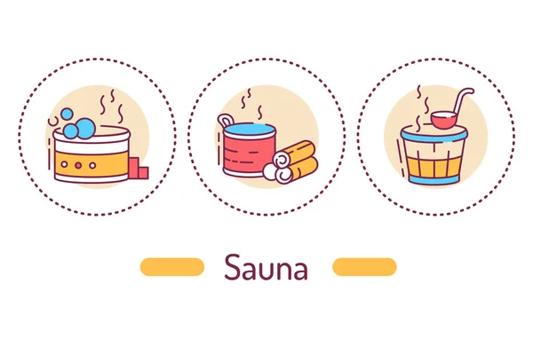 Sauna outline concept. Spa service line color icons. Pictograms for web page, mobile app, promo — Stock Vector