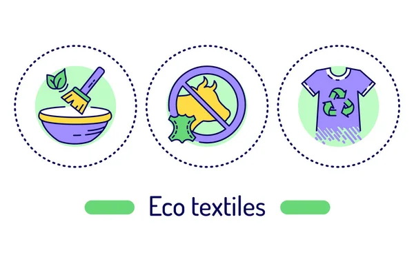 Eco Textiel Ontwerp Concept Stoffen Lijn Kleur Pictogrammen Pictogrammen Voor — Stockvector