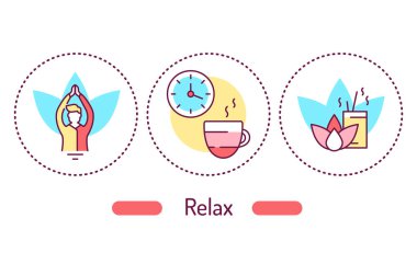 Kira taslağı konseptini gevşet. çizgi renk simgeleri. Web sayfası için piktogramlar, mobil uygulama, tanıtım