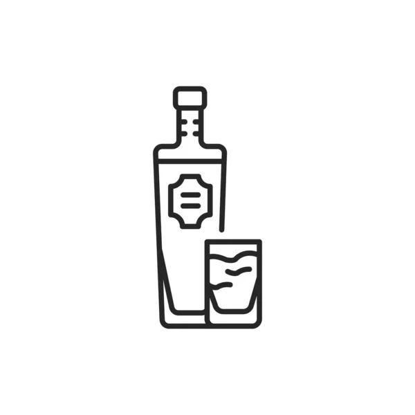 Wodka fles en glas kleur lijn pictogram. Alcoholhoudende dranken. — Stockvector