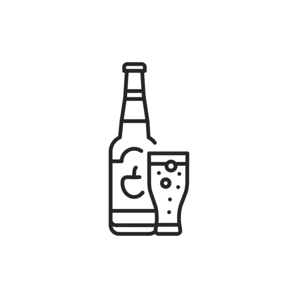 Cider fles en glas kleur lijn pictogram. Alcoholhoudende dranken. — Stockvector