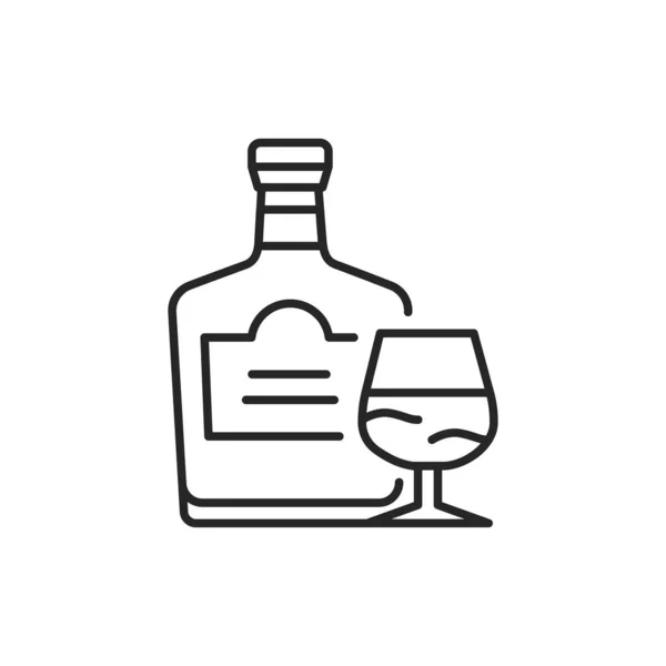 Пляшка коньяку та піктограма лінії кольору скла. Алкогольні напої . — стоковий вектор