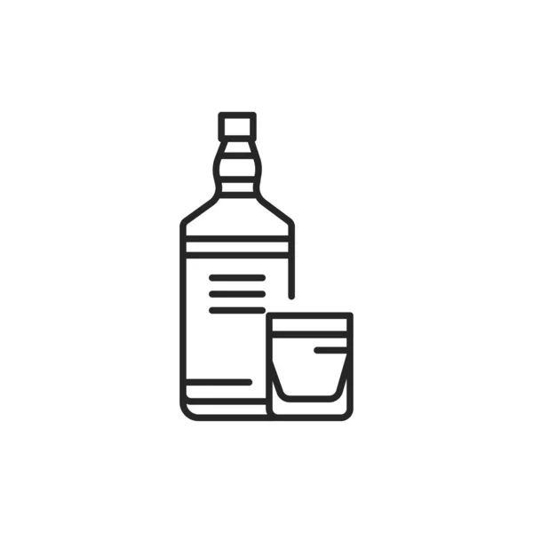 Бутылка виски и иконка цвета стеклянной линии. Алкогольные напитки. — стоковый вектор