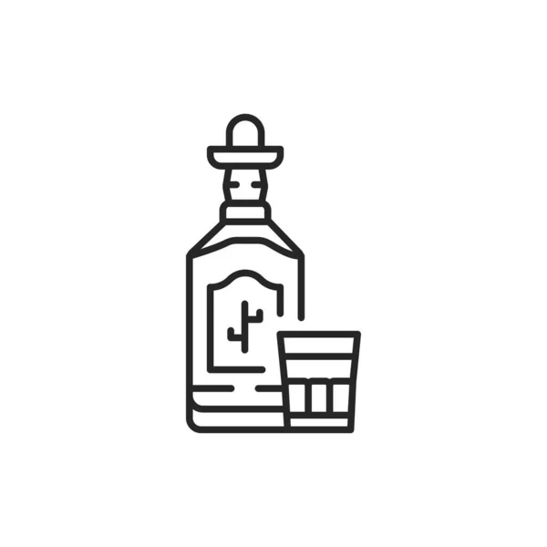 Tequila fles en glas kleur lijn pictogram. Alcoholhoudende dranken. — Stockvector