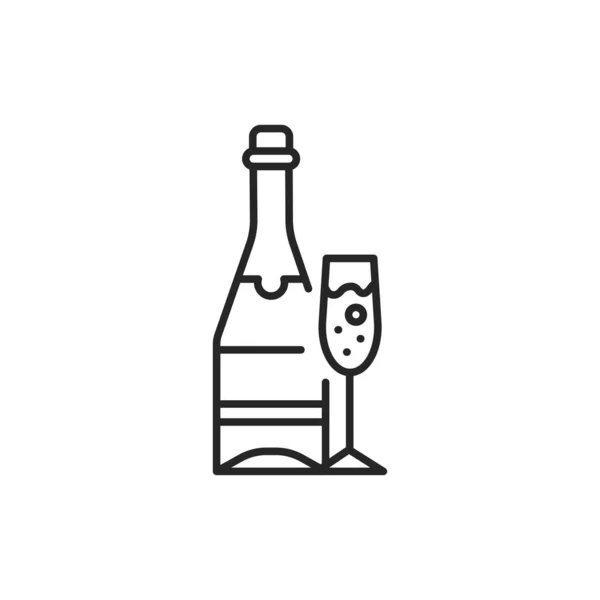 Hampagne fles en glas kleur lijn pictogram. Alcoholhoudende dranken. — Stockvector