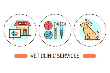 Vet clinic services outline concept. Animal care line color icons. Pictograms for web page, mobile app, promo.
