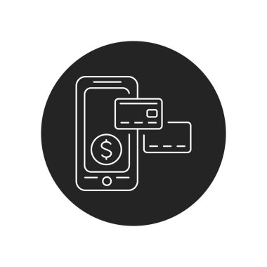 Akıllı telefon siyah kabartma simgesiyle internet bankacılığı mobil uygulaması. Web sayfası için piktogram, mobil uygulama, tanıtım. UI UX GUI tasarım elemanı. Düzenlenebilir vuruş
