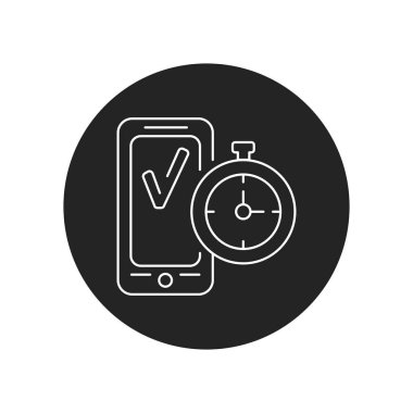 Akıllı telefon siyah simge simgesinde zaman izleyici mobil uygulaması. Web sayfası için piktogram, mobil uygulama, tanıtım. UI UX GUI tasarım elemanı. Düzenlenebilir vuruş.