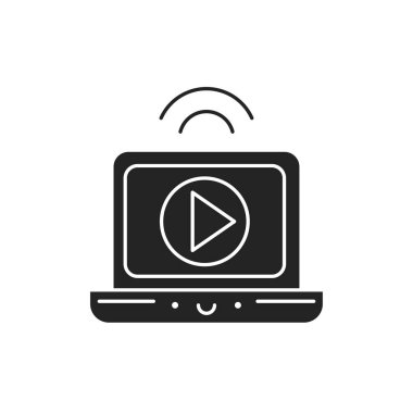 Video yayını siyah kabartma simgesi. SMM terfisi. Web sayfası, mobil uygulama, düğme, logo için imza. Vektör izole eleman. Düzenlenebilir vuruş.