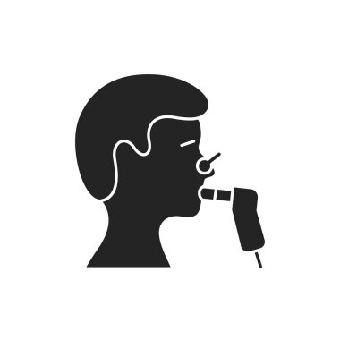 Fonksiyonel akciğer testi siyah kabartma simgesi. Tıbbi ve bilimsel kavram. Laboratuvar teşhisi. İnternet için piktogram, mobil uygulama, tanıtım. UI UX tasarım ögesi.