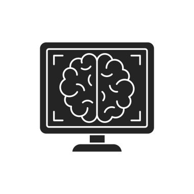 MR beyin siyah kabartma simgesi. Tıbbi ve bilimsel kavram. Laboratuvar teşhisi. İnternet için piktogram, mobil uygulama, tanıtım. UI UX tasarım ögesi