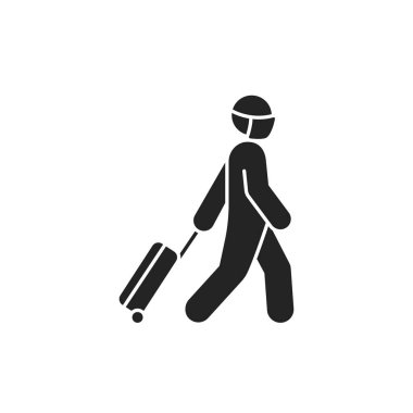 Bagajlı turist simgesi siyah. İyi yolculuklar. İnternet için piktogram, mobil uygulama, tanıtım. UI UX tasarım ögesi.
