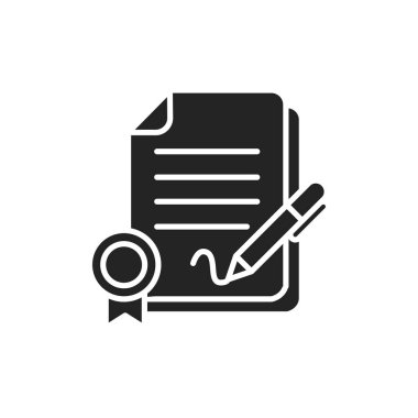 Sonuç sözleşmesi sembolü siyah simge. Etkinlik yönetimi. Web sayfası, mobil uygulama, düğme, logo için imza. Vektör izole eleman. Düzenlenebilir vuruş