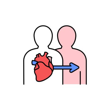 Kalp nakli renk çizgisi simgesi. Organ bağışçısı. Web sayfası için piktogram, mobil uygulama, tanıtım. UI UX GUI tasarım elemanı. Düzenlenebilir vuruş.
