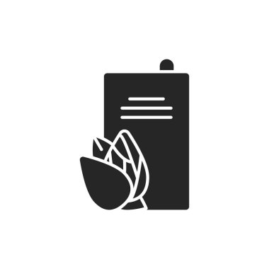 Badem yağı şişesi, siyah sembol. Doğal, sağlıklı vejetaryen yemekleri. Web sayfası için piktogram, mobil uygulama, tanıtım. UI UX GUI tasarım elemanı. Düzenlenebilir vuruş.