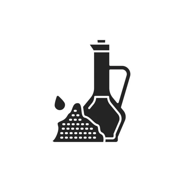 Linen Vegetable Oil Glass Bottle Black Glyph Line Icon Natural — Stock Vector