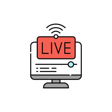 Canlı yayın renkli çizgi simgesi. Web sayfası için piktogram, mobil uygulama, tanıtım. UI UX GUI tasarım elemanı. Düzenlenebilir vuruş.