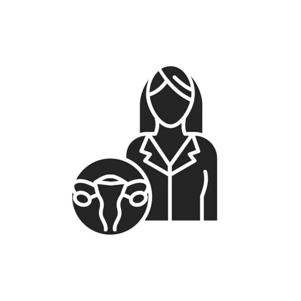 Акушер Гінеколог Гліф Чорна Ікона Перевірка Жіночої Репродуктивної Системи Підписка — стоковий вектор