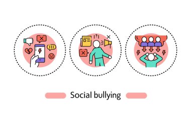 Sosyal zorbalık renk çizgisi ikonu. İnsanlar web sitesi, mobil uygulama ve tanıtım için Pictogram 'a şiddet uyguluyor. Düzenlenebilir vuruş