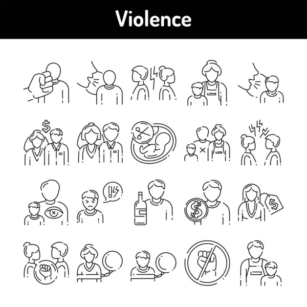 Violence Color Line Icons Set Harassment Family Abuse Bullying Pictograms — Stock Vector