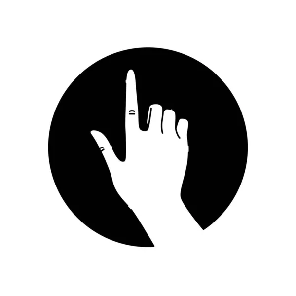 手ジェスチャータッチグリフブラックアイコン 人差し指をジェスチャースケッチ要素にします ウェブページ モバイルアプリ プロモーションのためのPictogram 編集可能なストローク 手描きイラスト — ストックベクタ