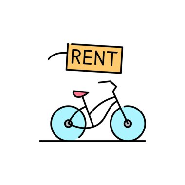 Bisiklet kiralama renk çizgisi simgesi. Web sayfası için piktogram, mobil uygulama, tanıtım. UI UX GUI tasarım elemanı. Düzenlenebilir vuruş.