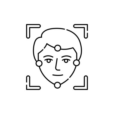 Yüz tanımlama renk çizgisi simgesi. Kimlik ve kimlik doğrulama. Web sayfası için piktogram, mobil uygulama, tanıtım. UI UX GUI tasarım elemanı. Düzenlenebilir vuruş.