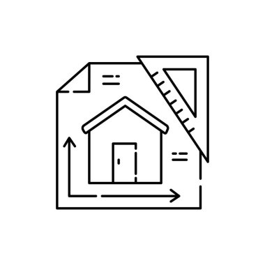 Mimari proje evi renk çizgisi simgesi. Web sayfası için piktogram, mobil uygulama, tanıtım. UI UX GUI tasarım elemanı. Düzenlenebilir vuruş.