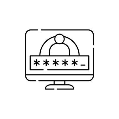 Bilgisayar ve hesap girişi ve parola renk çizgisi simgesi. Web sayfası için piktogram, mobil uygulama, tanıtım. UI UX GUI tasarım elemanı. Düzenlenebilir vuruş.