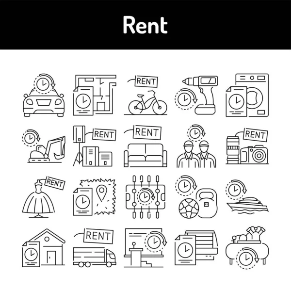 Rent Line Icons Set Isolated Vector Element Outline Pictograms Web — Stock Vector