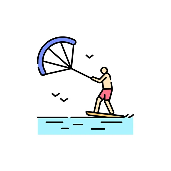 Kitesurf Icono Línea Color Elemento Vectorial Aislado Esquema Pictograma Para — Archivo Imágenes Vectoriales