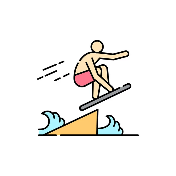 Skimboarding Kleur Lijn Pictogram Geïsoleerd Vectorelement Overzicht Pictogram Voor Webpagina — Stockvector