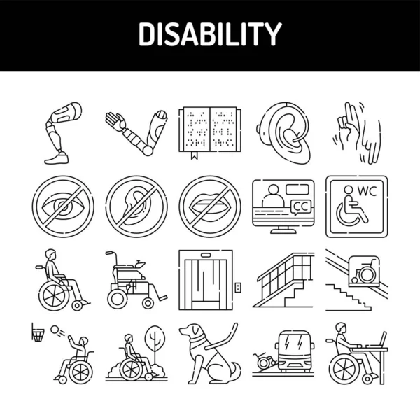 Disability Line Icons Set Isolated Vector Element Outline Pictograms Web — Stock Vector