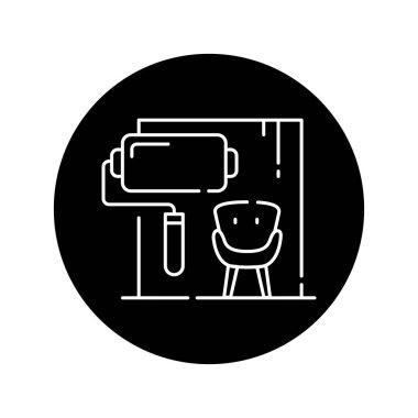 İç dekorasyon siyah kabartma simgesi. Web sayfası için piktogram, mobil uygulama, tanıtım. UI UX GUI tasarım elemanı. Düzenlenebilir vuruş.