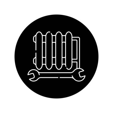 Isıtma sistemlerinin kurulumu siyah kabartma simgesi. Web sayfası için piktogram, mobil uygulama, tanıtım. UI UX GUI tasarım elemanı. Düzenlenebilir vuruş.