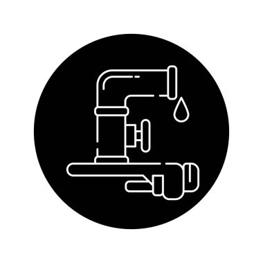 Su kaynağı kurulumu siyah kabartma simgesi. Web sayfası için resim grafiği, mobil uygulama